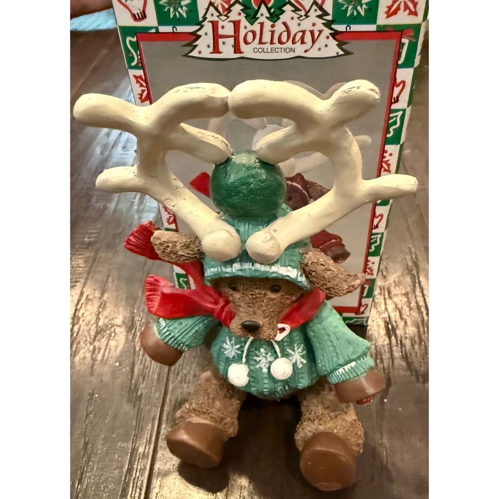 Holiday Collection 5in Reindeer Figurine Green Bear Antlers Christmas Decor